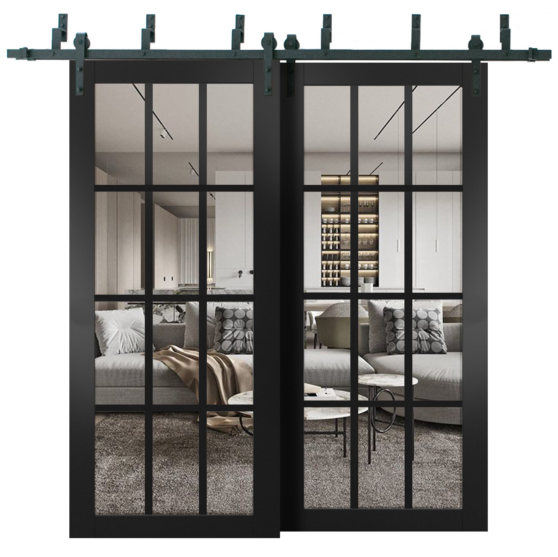 Interior Barn Bypass Door | Felicia 3355 | Hinges Handle – Homenetics
