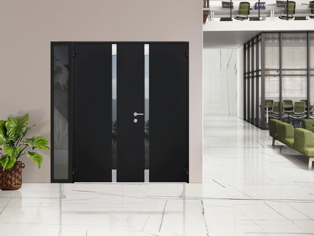 Front Exterior Prehung Steel Double Doors / Cynex 6777 Black / Stainle ...