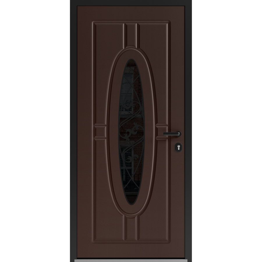 Front Exterior Prehung Steel Door / Ronex 1277 Brown / Entry Metal Modern Painted W36" x H80" Left hand Inswing