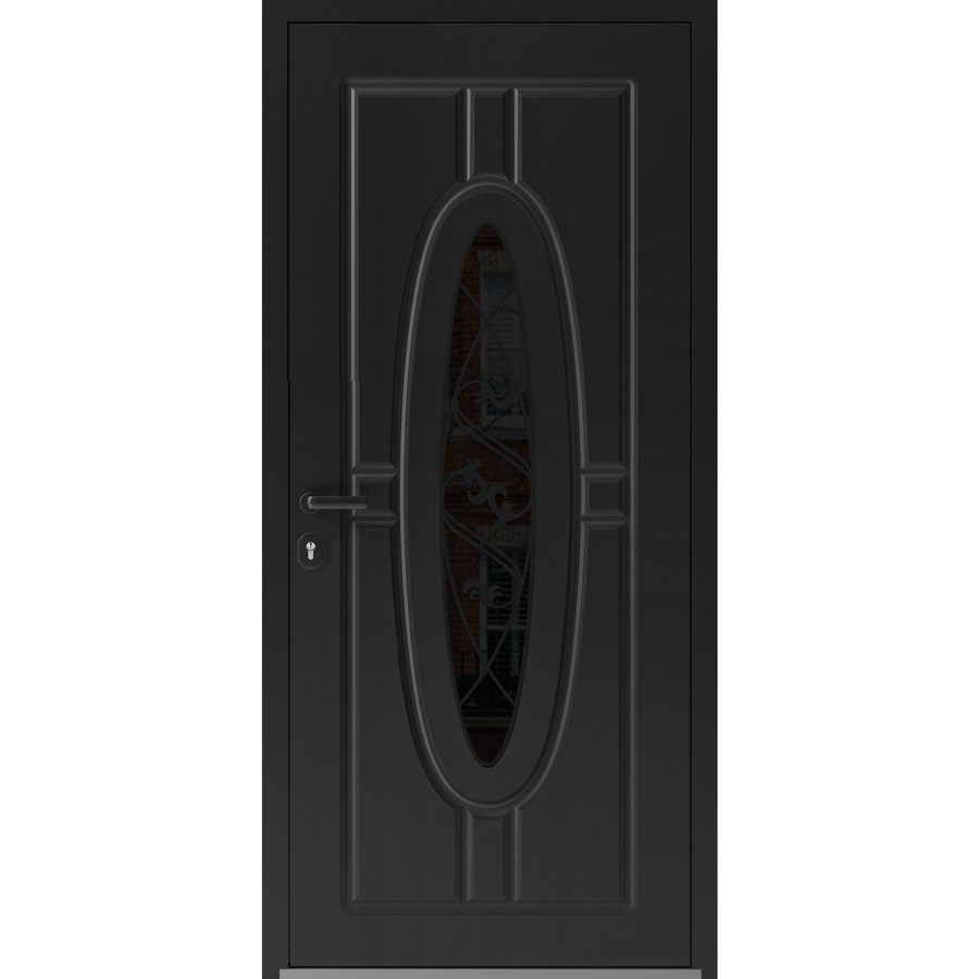 Single swing metal-aluminum classic exterior door with triplex glass  Ronex 1277