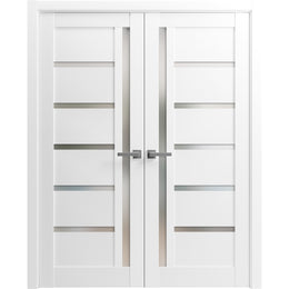 French Double Panel Lite Doors with Hardware | Quadro 4088 | Panel Frame Trims | Bathroom Bedroom Interior Sturdy Door