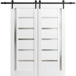 Sturdy Double Barn Door with | Quadro 4088 | 13FT Rail Hangers Heavy Set | Solid Panel Interior Doors