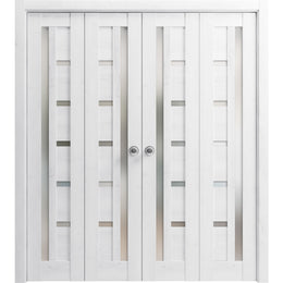 Interior Bi-fold Double Door | Quadro 4088 | Nordic White, White | Hinges Handle