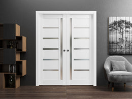 Interior Double Pocket Door | Quadro 4088 | White | Hinges Handle
