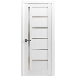 Solid French Door | Quadro 4088 with Frosted Glass | Single Regular Panel Frame Trims Handle | Bathroom Bedroom Sturdy Doors