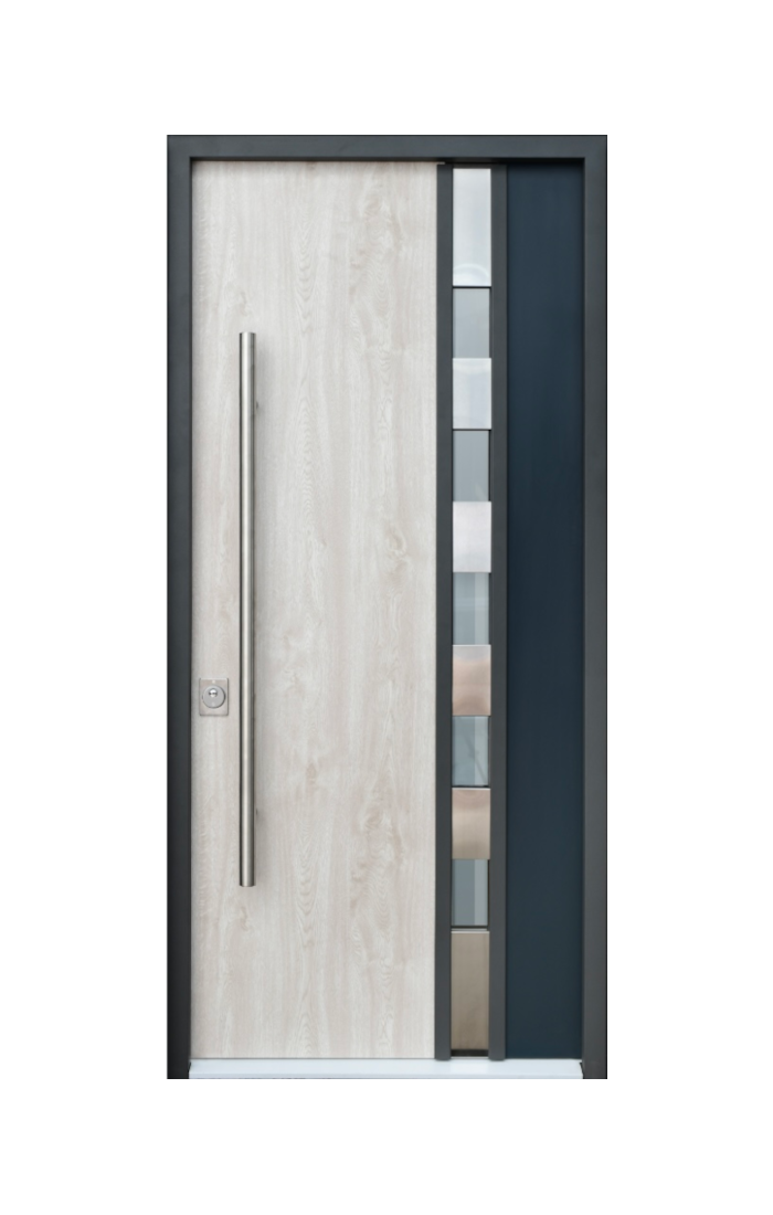 RIVA P Premium Steel Entry Door - Anthracite/Polar Oak Finish with Insulated Glass Panels