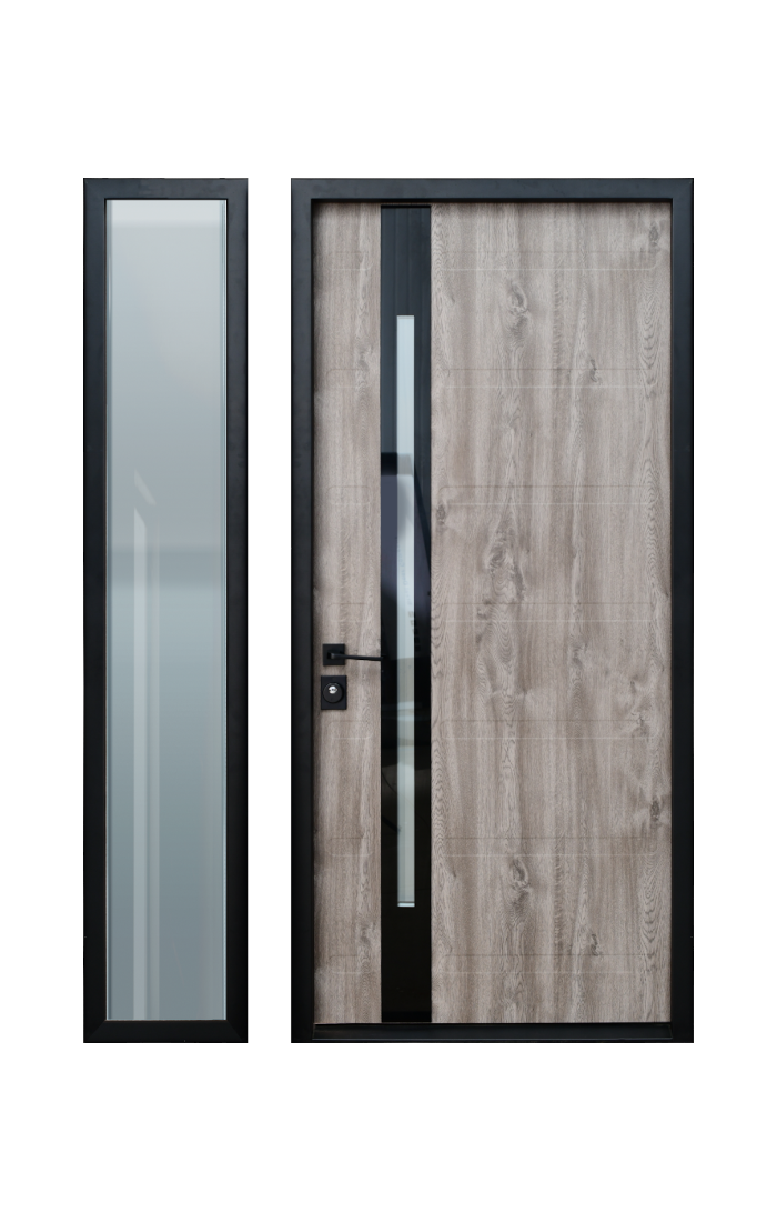 SLIM Z Premium Modern Entry Door - Grey Oak Finish with Glass Panel