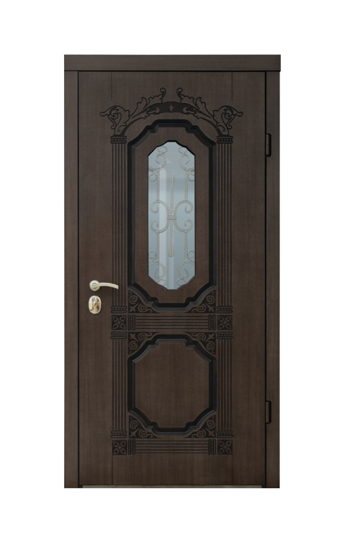 Premium R29 Glass Entry Door - Brown Ceiba Wood Finish with Oval Glass Insert