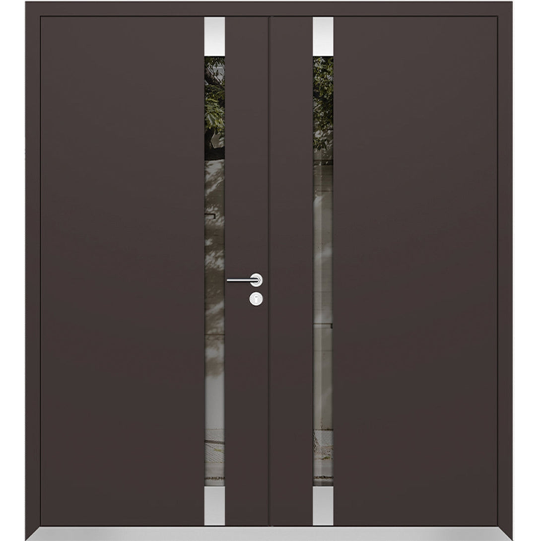 Front Exterior Prehung Aluminum Double Doors / Cynex 6777 Brown / Stee ...