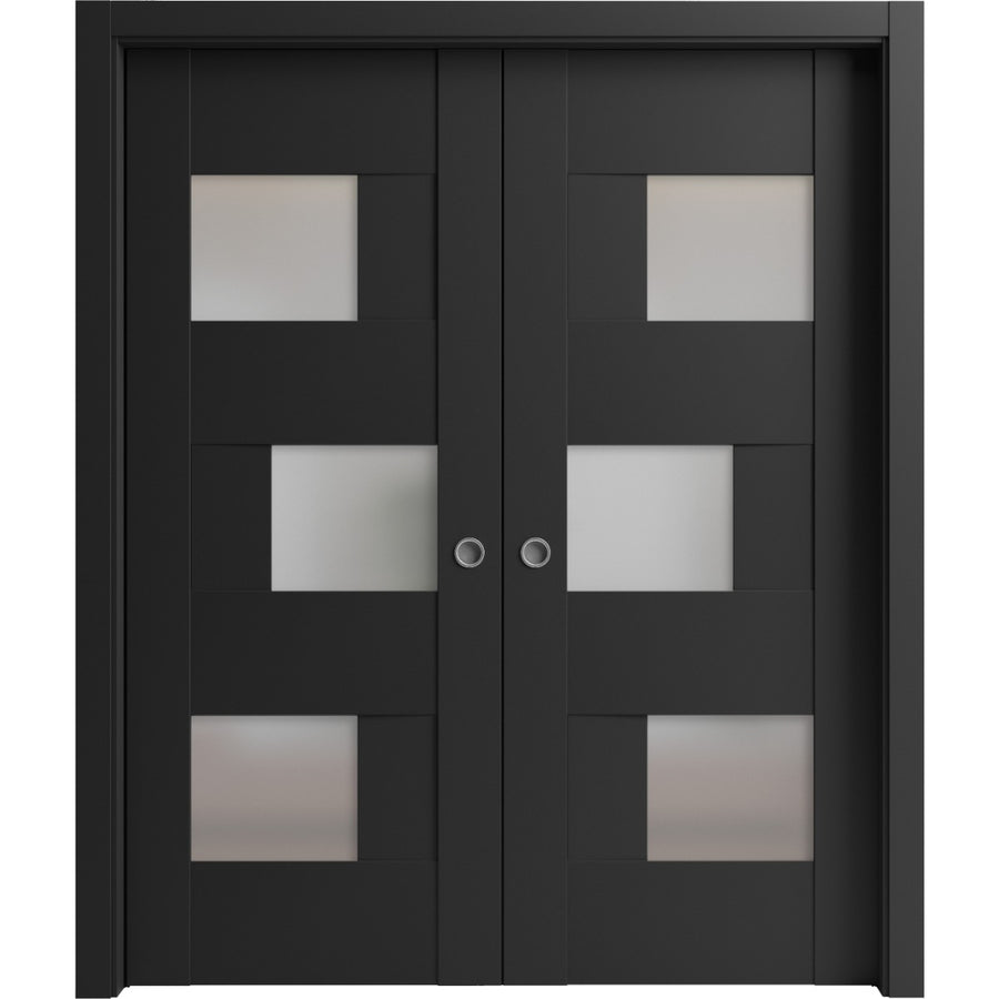 Interior Double Pocket Door | Sete 6933 | Black Matte, Light Grey Oak, Nebraska Grey, Nordic White | Hinges Handle