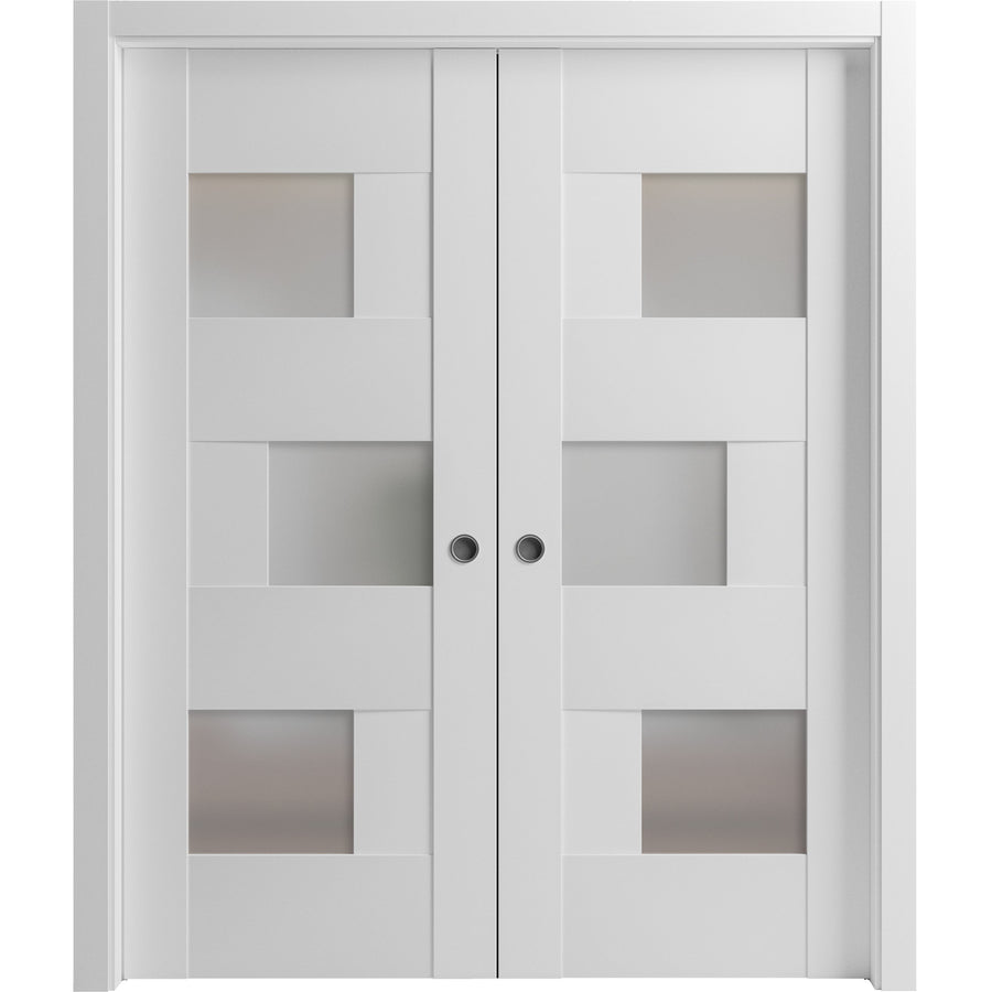 Interior Double Pocket Door | Sete 6933 | White | Hinges Handle