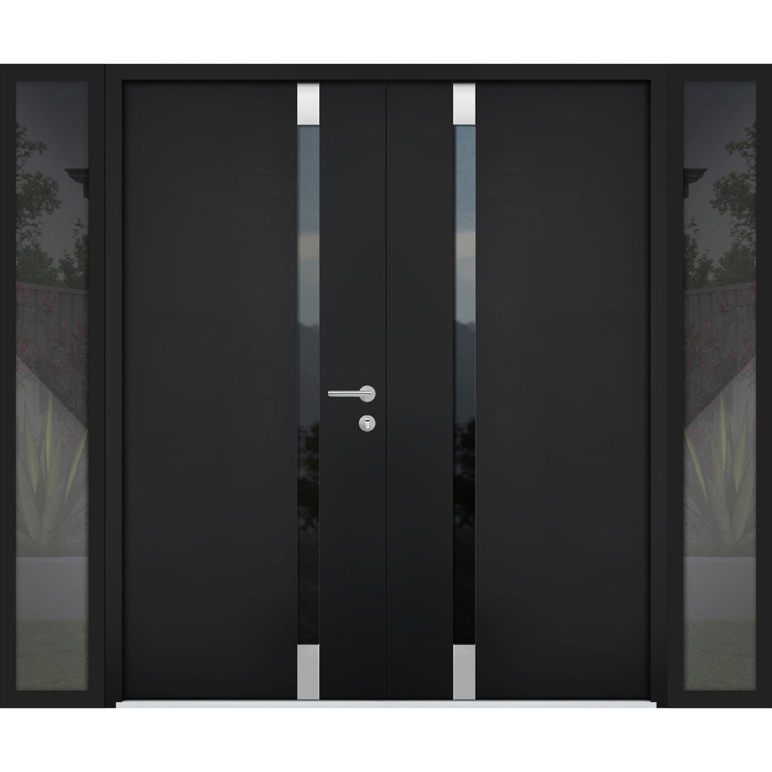 Exterior Steel Double Door | Cynex 6777 | Black | Hinges Handle ...