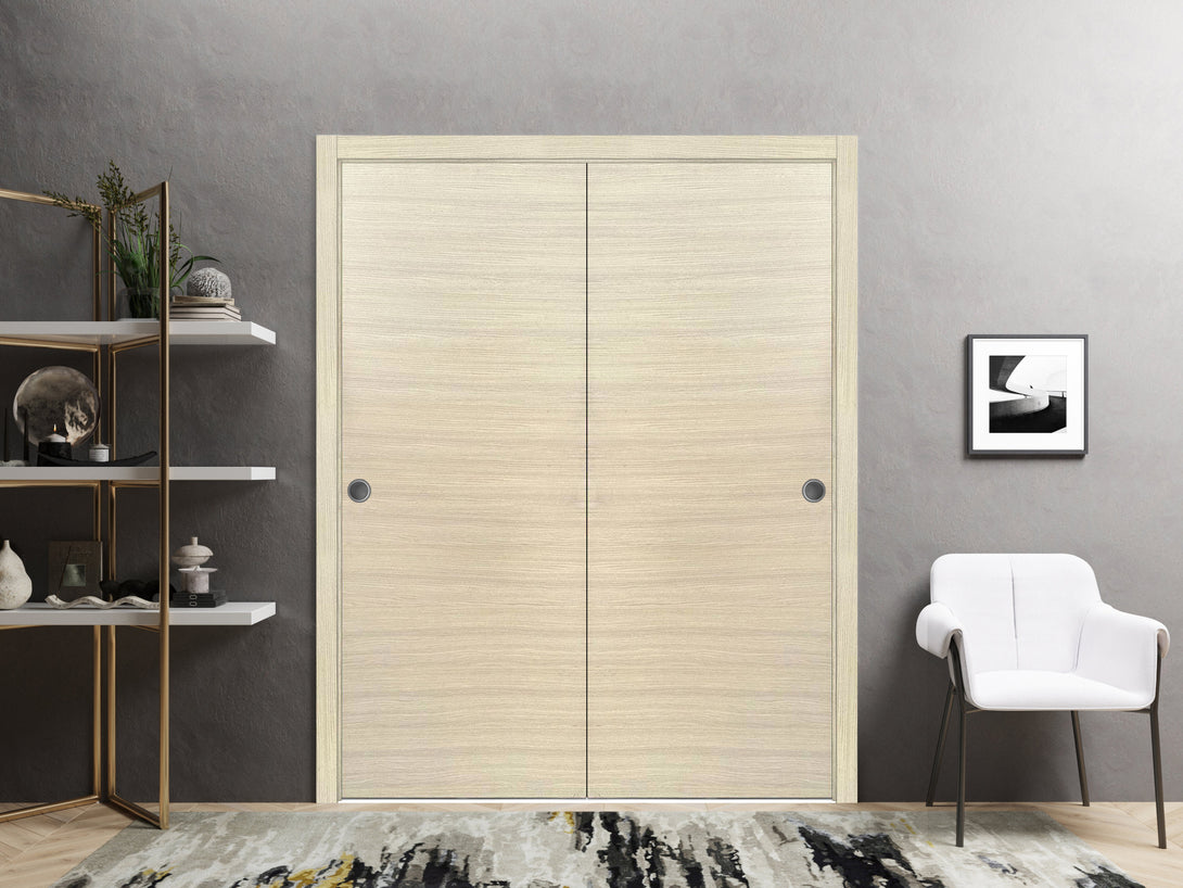 Interior Closet Bypass Door | Planum 0010 | Matte Grey, Natural Veneer ...