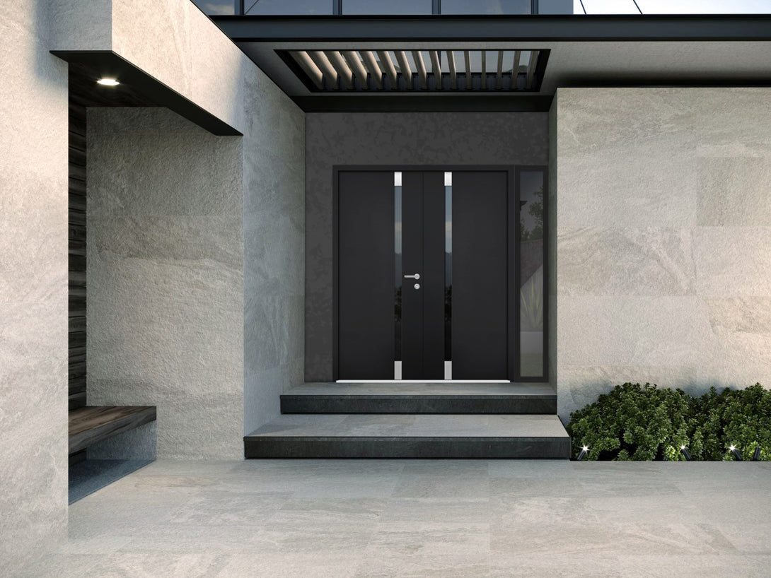 Front Exterior Prehung Steel Double Doors / Cynex 6777 Black / Stainle ...