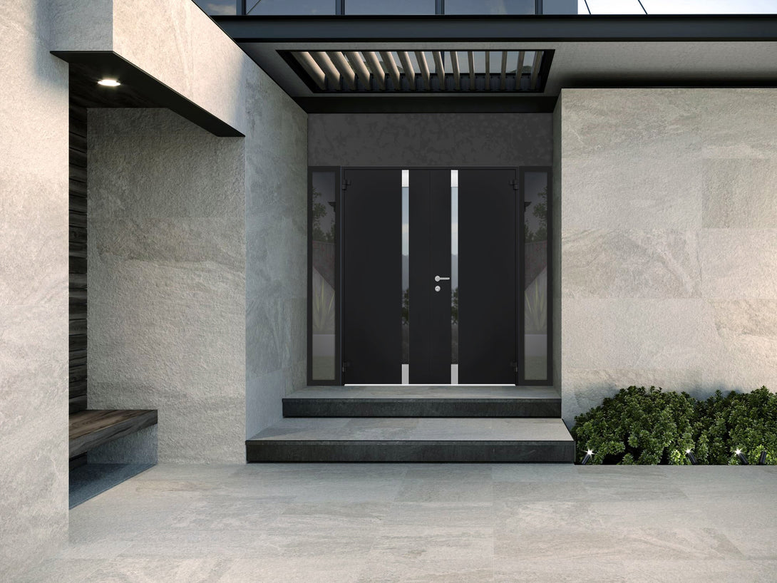 Front Exterior Prehung Steel Double Doors / Cynex 6777 Black / Stainle ...